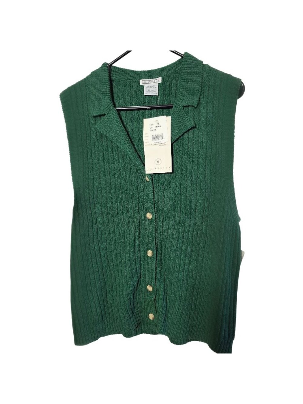 Vintage 80s I.C. Isaacs Cable Knit Sweater Vest M Green Twee Retro Indie Preppy